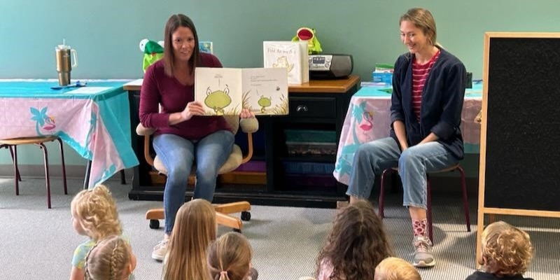 Children and parents attend a Dr. Seuss-themed storytime with Miss Almeda